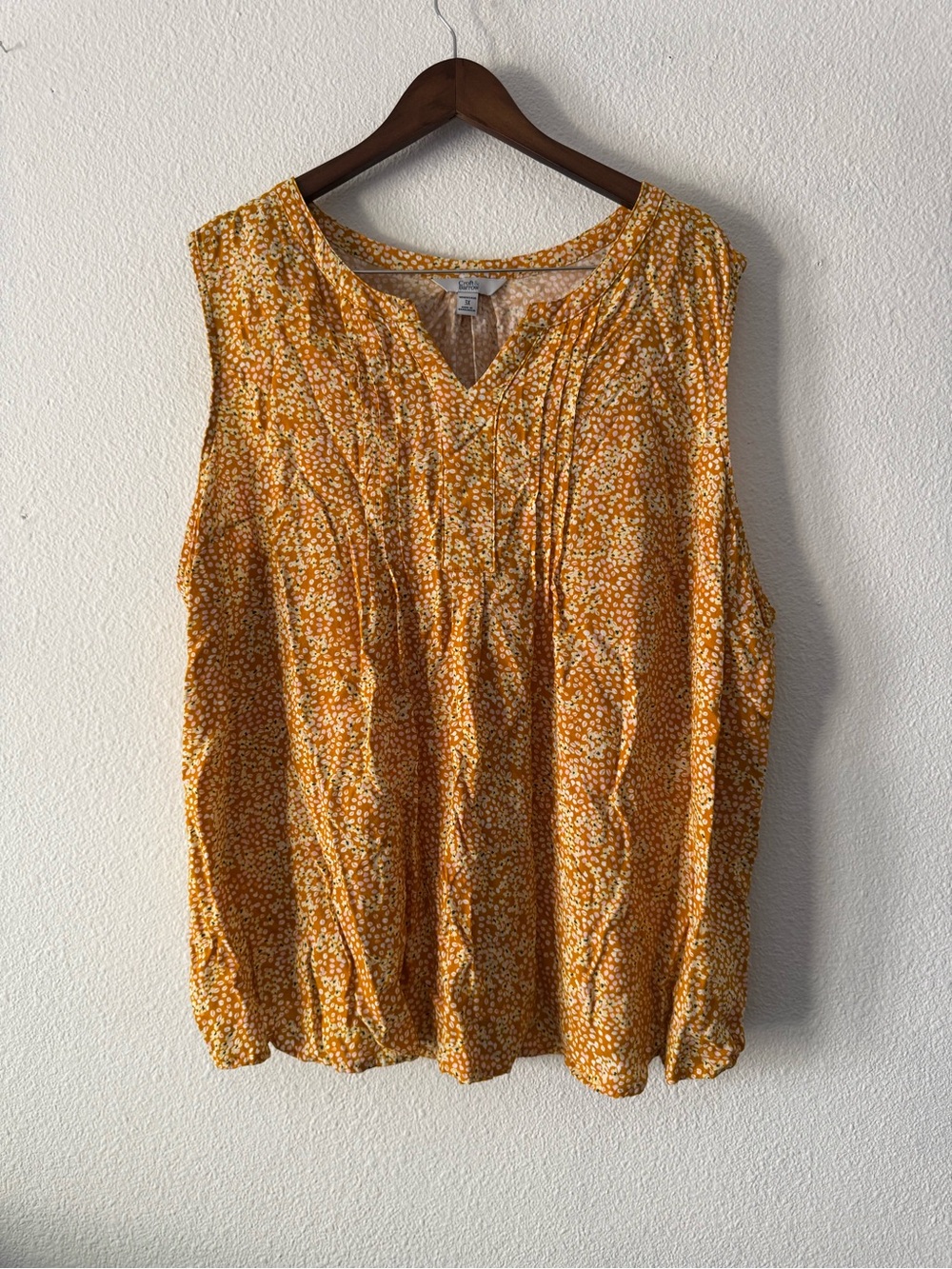 Cottagecore Mustard Yellow Floral Pintuck Blouse 3X Croft & Barrow - Picture 13 of 13